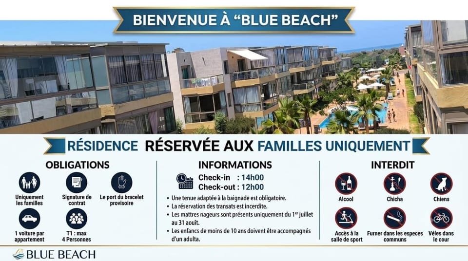 Odyssée Atlantique Blue beach - Sidi Rahal - famille seulement Apartment in Casablanca-Settat