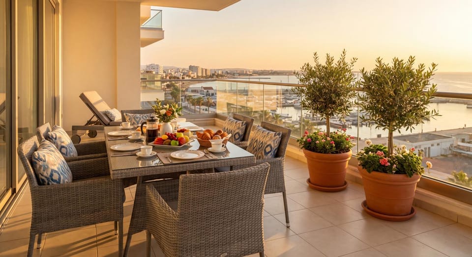 Balcony/Terrace, Seating area, Dining area, City view, Sea view