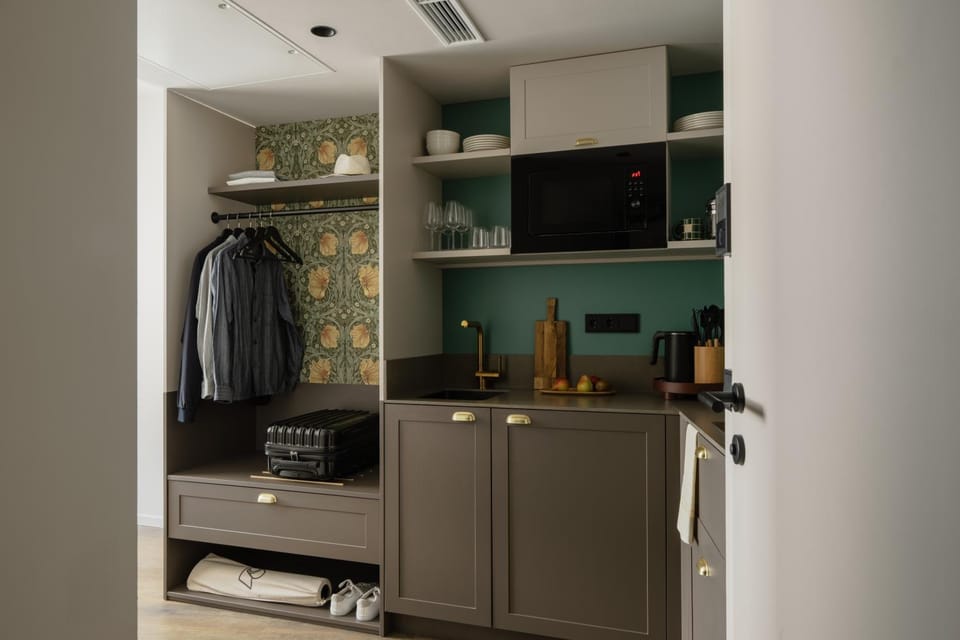 microwave, storage, stove, kitchen