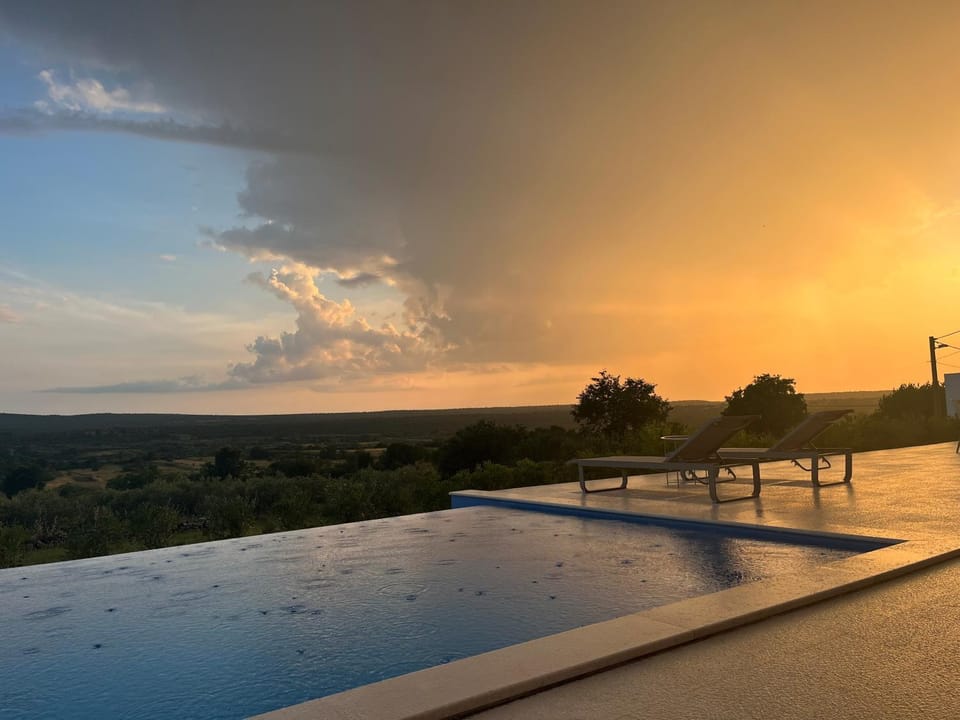 Natural landscape, Pool view, Swimming pool, Sunset