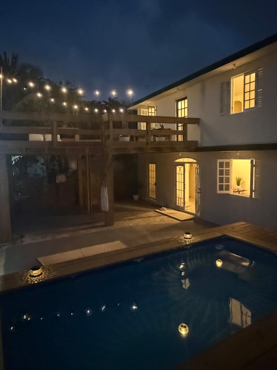Property building, Night, Pool view, Swimming pool
