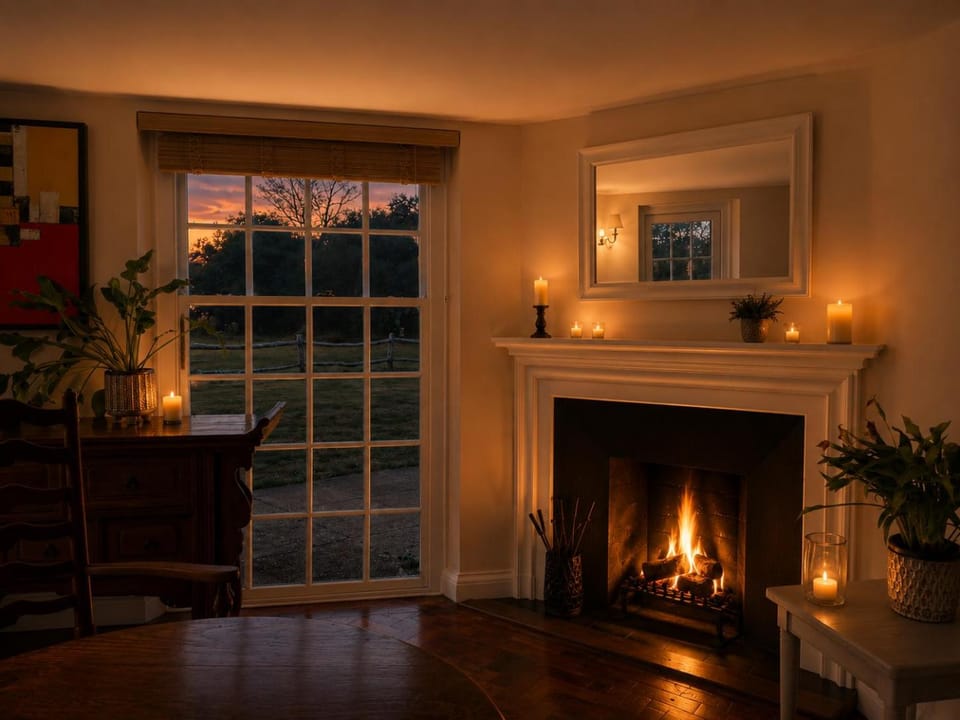 Living room, fireplace