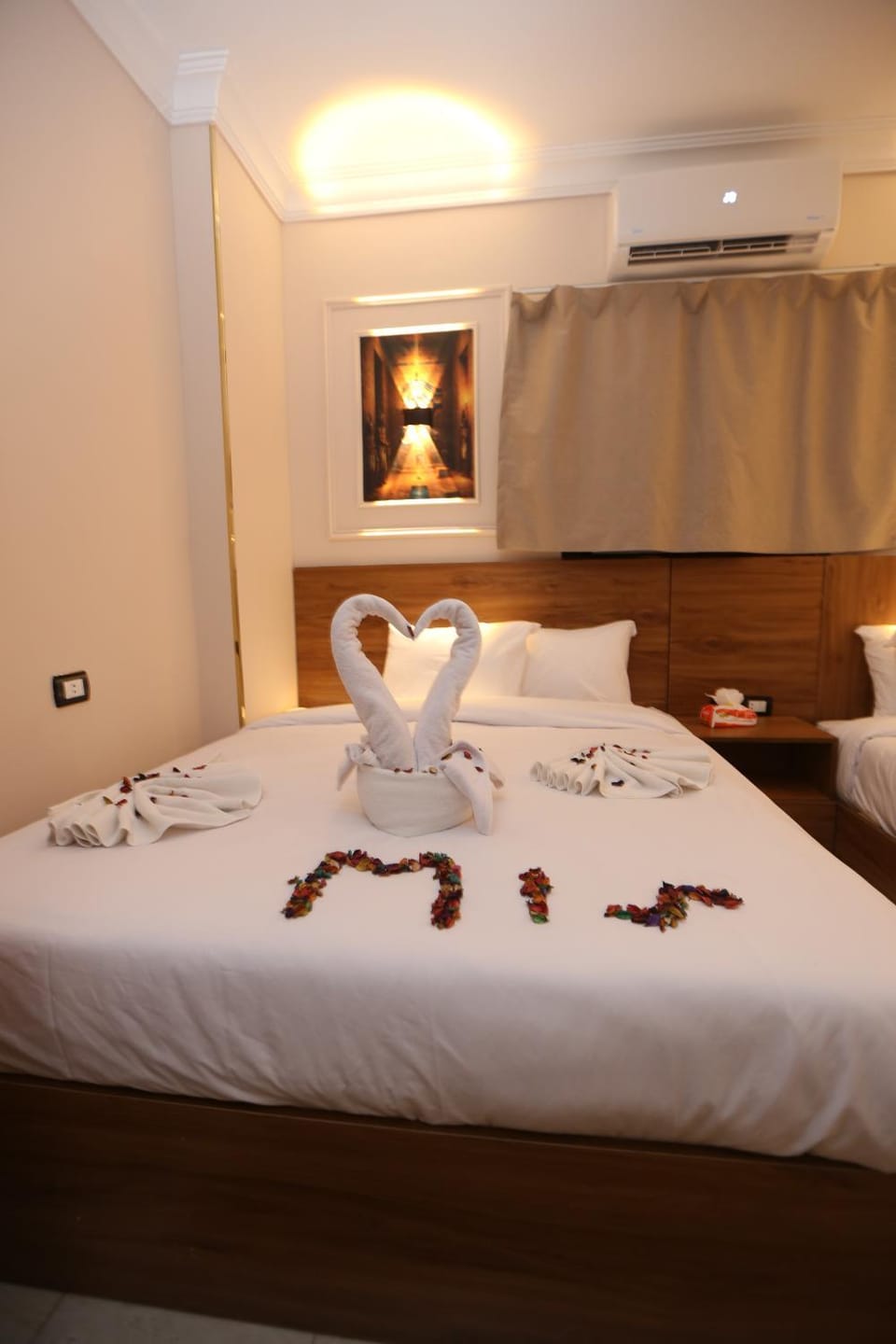 Bed, Photo of the whole room, Bedroom, towels, wardrobe, air conditioner