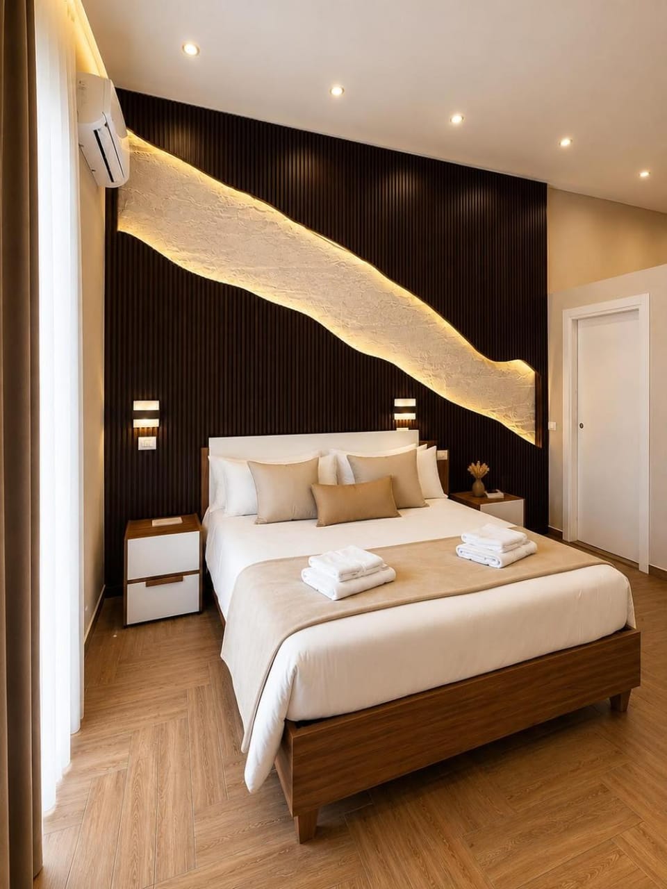 Bed, Photo of the whole room, Bedroom, towels, wardrobe