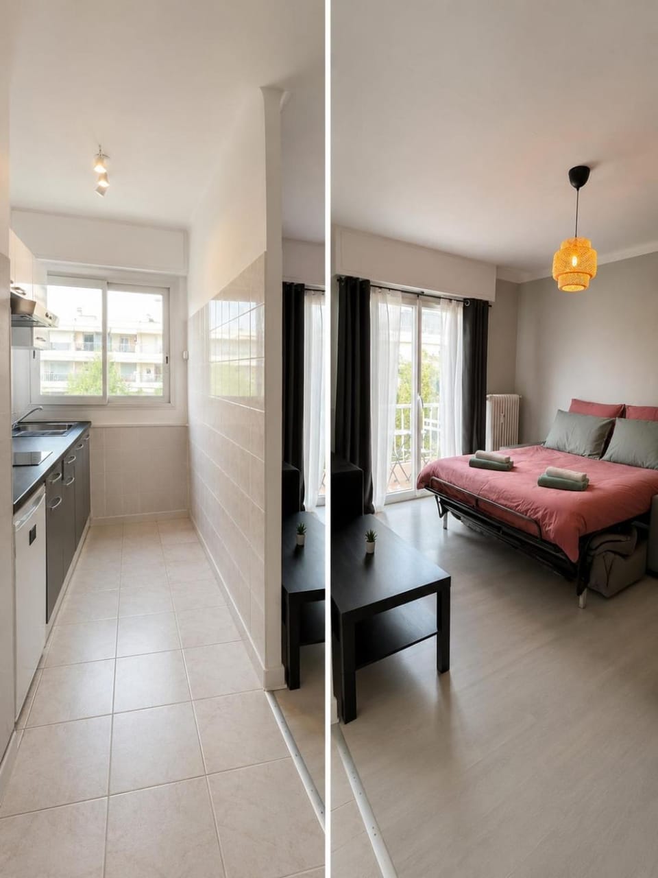Living room, kitchen