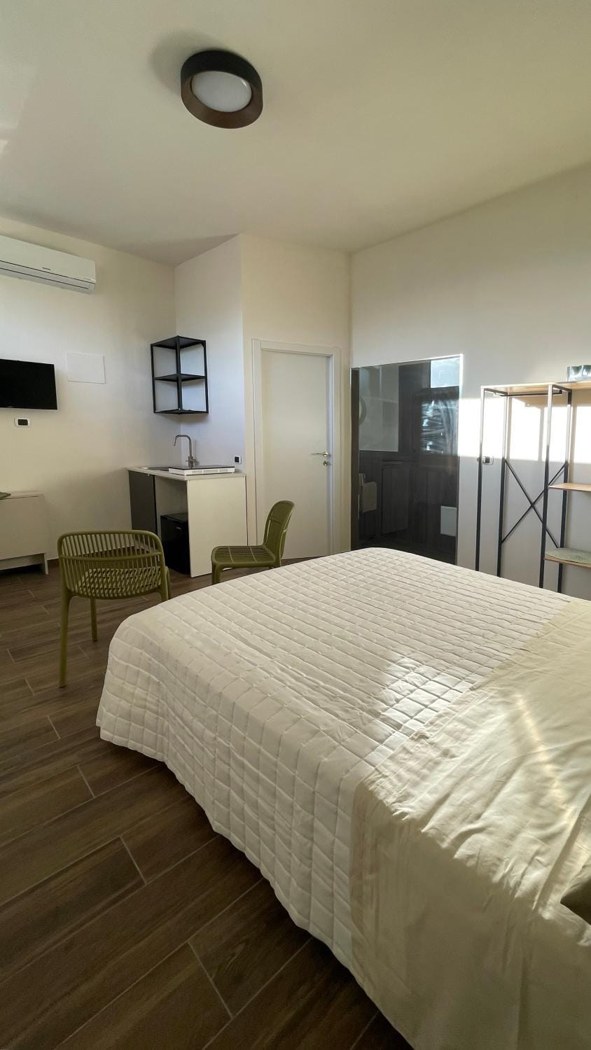Shower, Bed, TV and multimedia, Photo of the whole room, Bedroom, minibar, stove, air conditioner