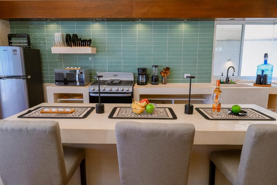Kitchen or kitchenette, stove