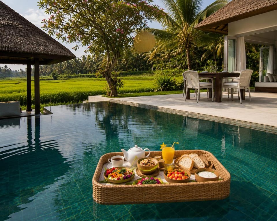 Natural landscape, Food and drinks, Pool view, Swimming pool, Continental breakfast