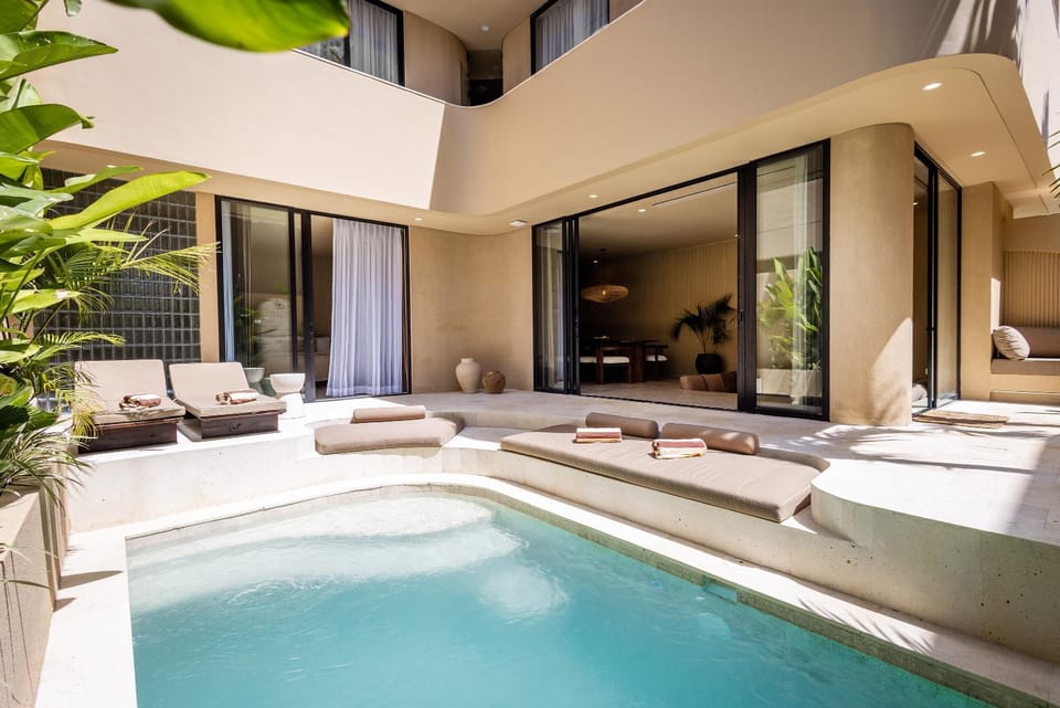 Living room, Seating area, Pool view, Swimming pool, sunbed