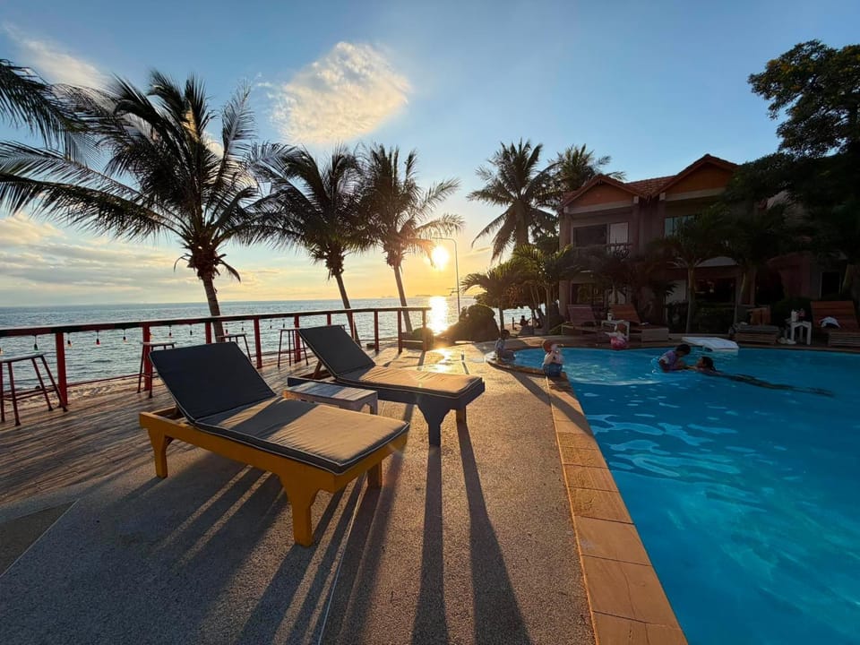 Pool view, Sea view, Swimming pool, Sunset