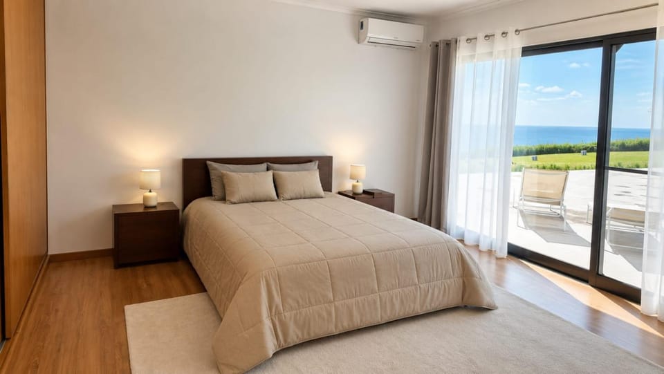 Bed, Natural landscape, Bedroom, Sea view