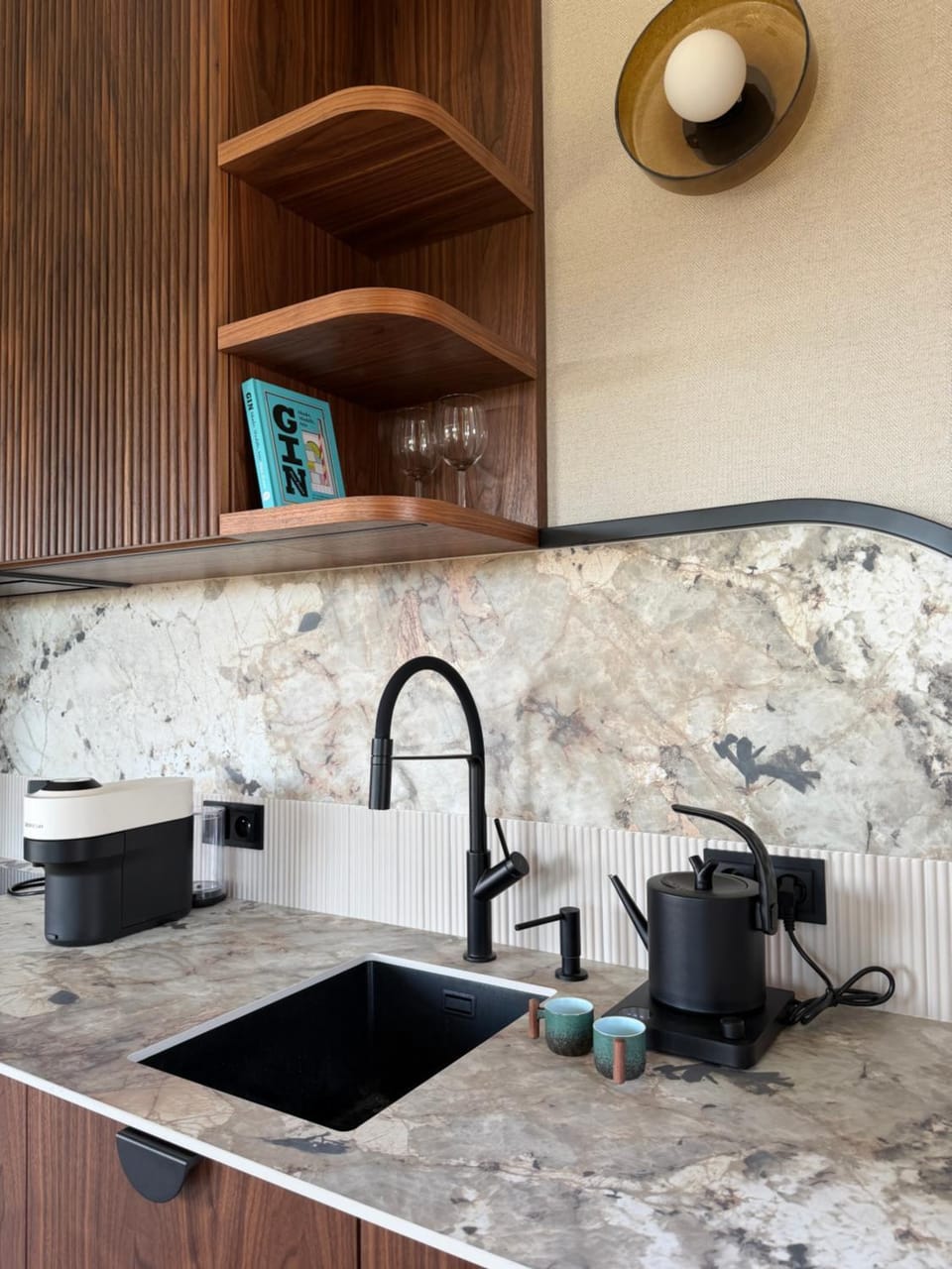 Kitchen or kitchenette, stove