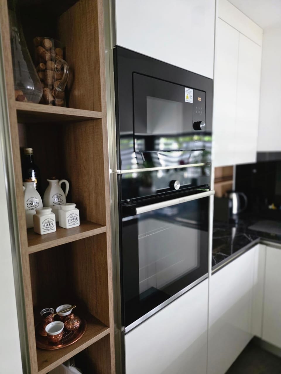 Kitchen or kitchenette, oven