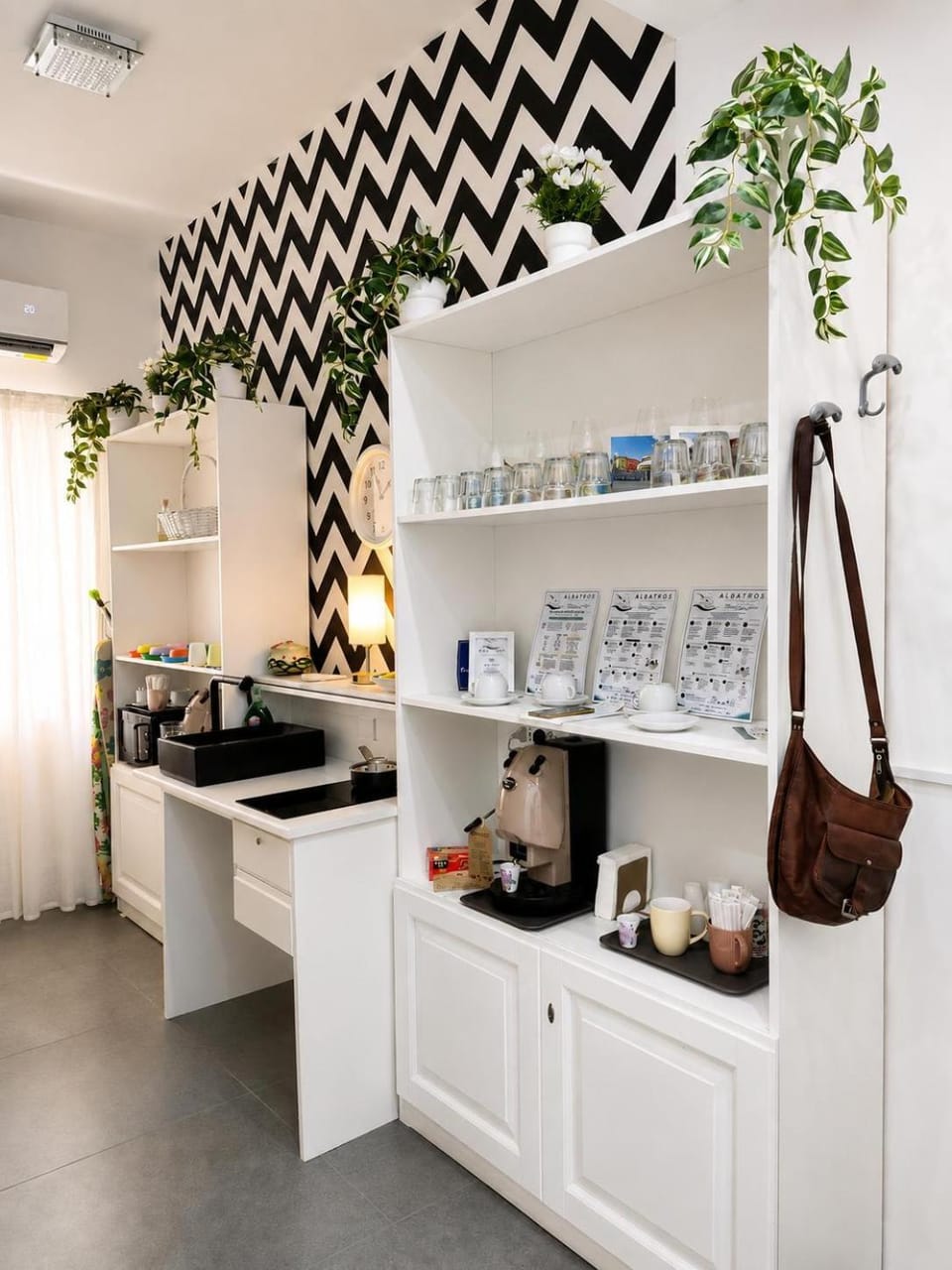 Kitchen or kitchenette, stove