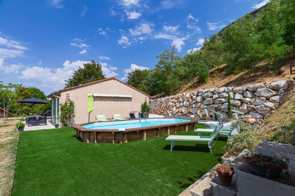 Property building, Living room, Swimming pool