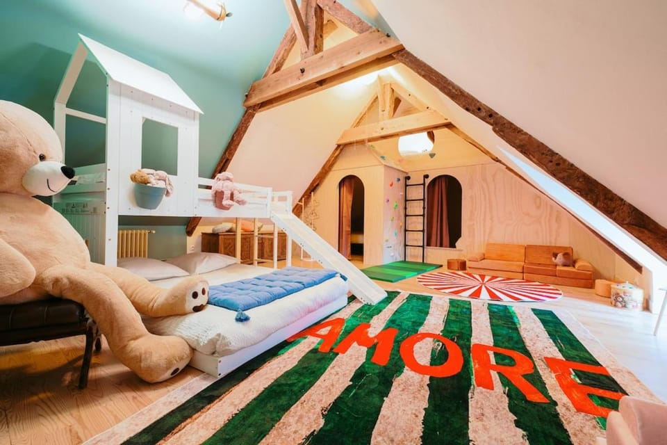 Bed, Children play ground, Photo of the whole room, children