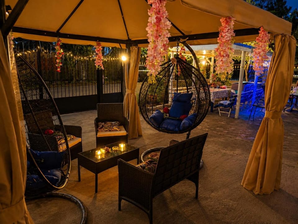 Patio, Night, Seating area
