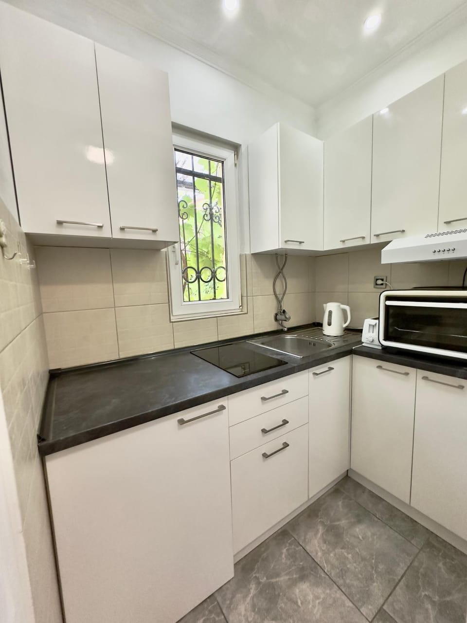 Kitchen or kitchenette, stove