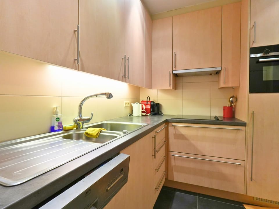 Kitchen or kitchenette, dishwasher, oven, stove