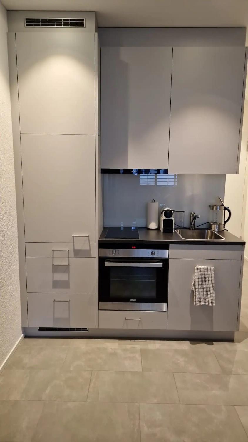 Kitchen or kitchenette, stove