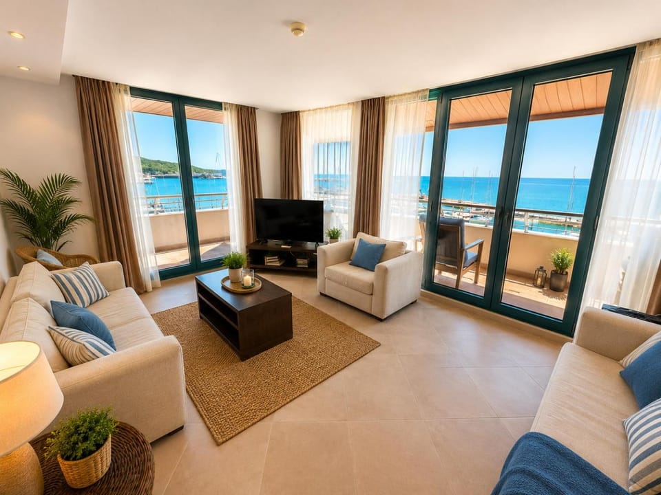 Natural landscape, Living room, Seating area, Sea view