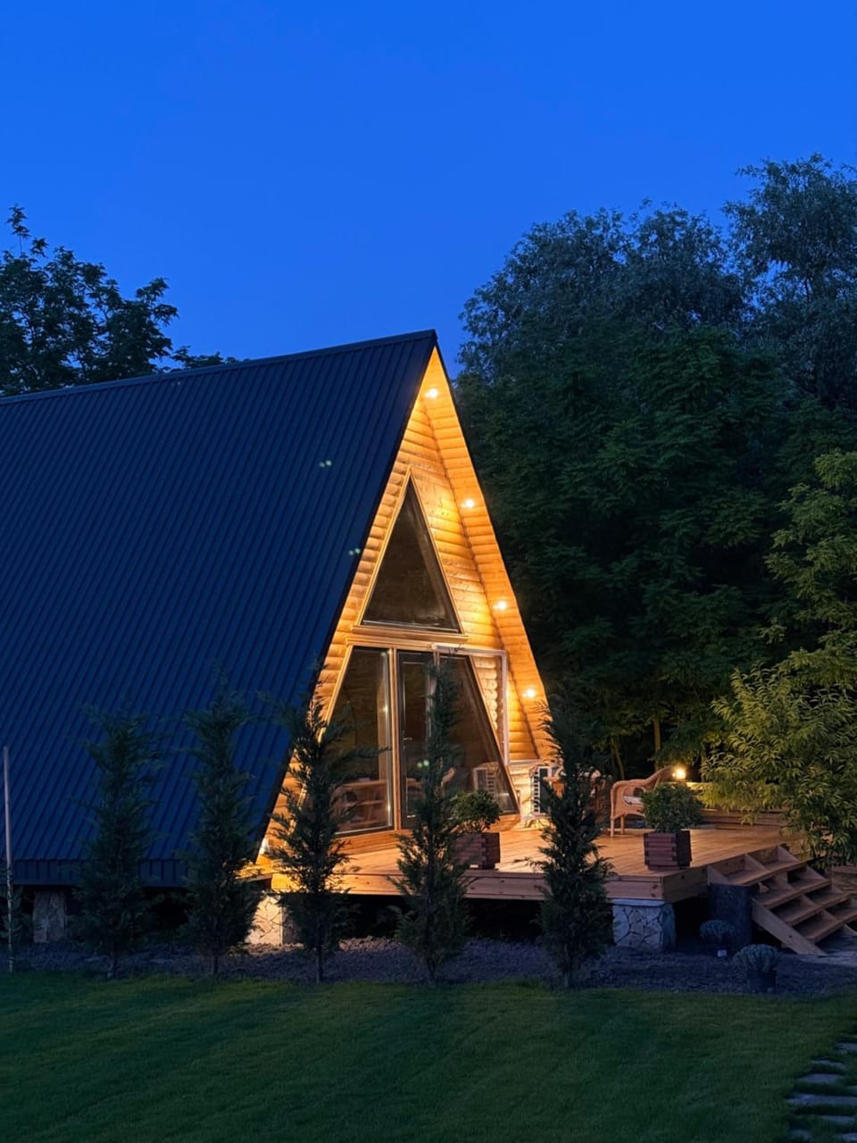 Property building, Night, Garden, Garden view