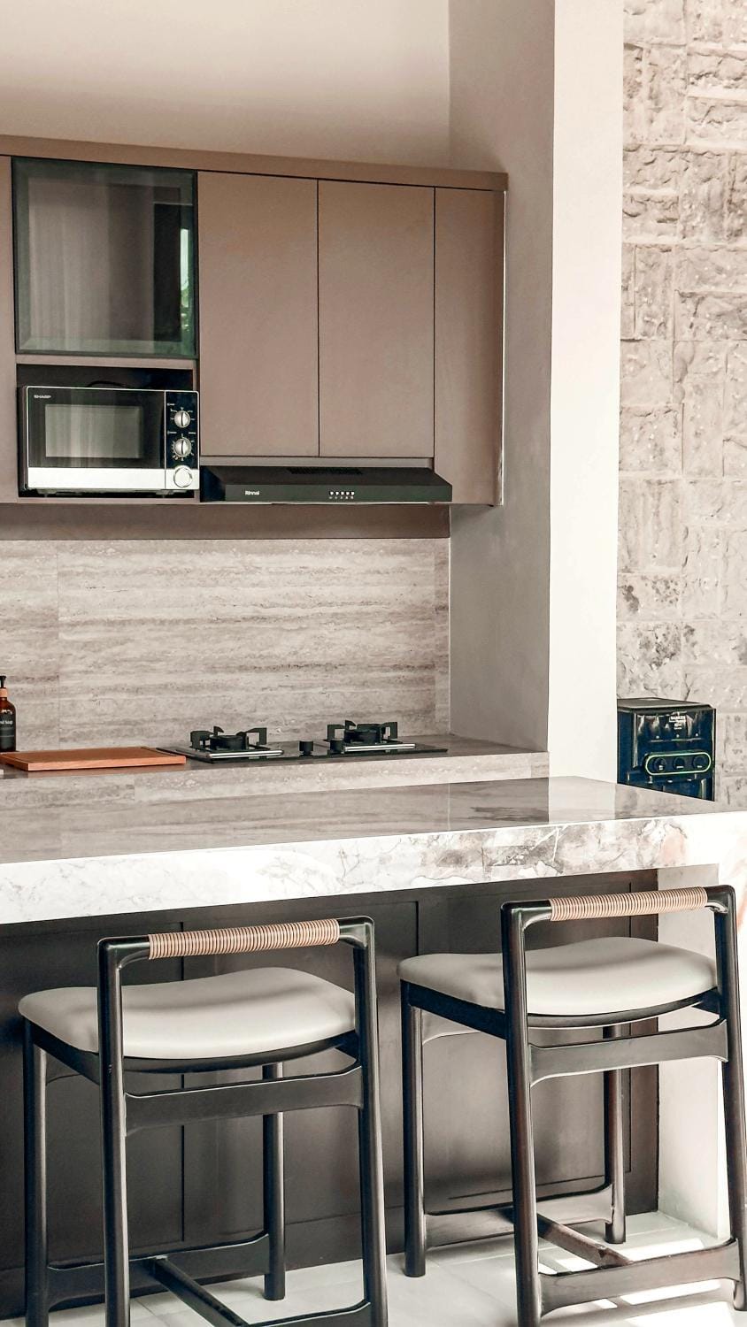 Kitchen or kitchenette, stove