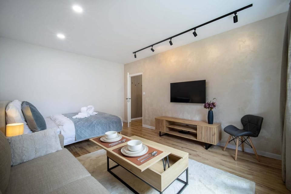 Bed, TV and multimedia, Living room, Photo of the whole room, Seating area, Evening entertainment, Bedroom