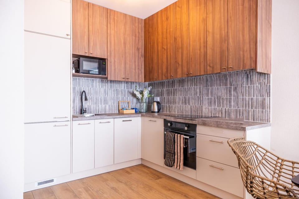 Kitchen or kitchenette, dishwasher, oven, stove