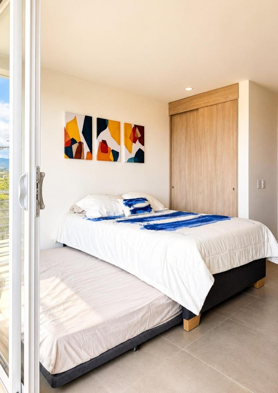Bed, wardrobe
