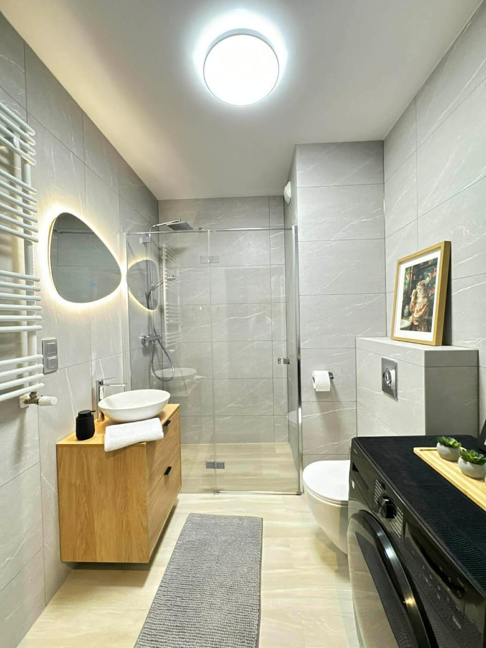Shower, Bathroom, hair dryier, washing machine, dryer
