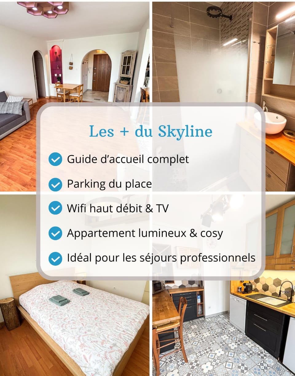 Le Skyline - F2 avec Balcon et vue Strasbourg - Parking Privé Gratuit - Commerces à Proximité Apartment in Illkirch-Graffenstaden