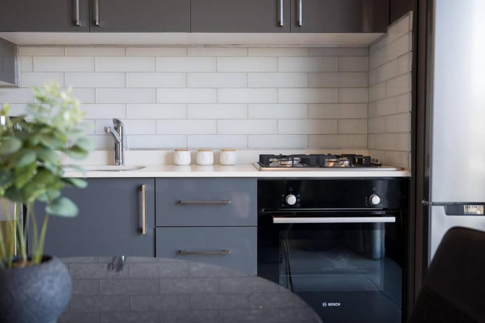 Kitchen or kitchenette, stove