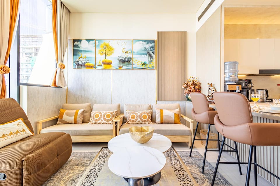View (from property/room), Living room, Seating area, City view, furniture