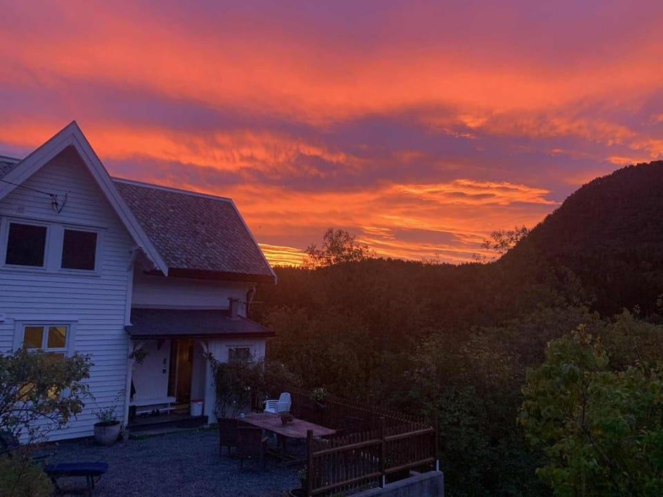 Property building, Natural landscape, Mountain view, Sunset