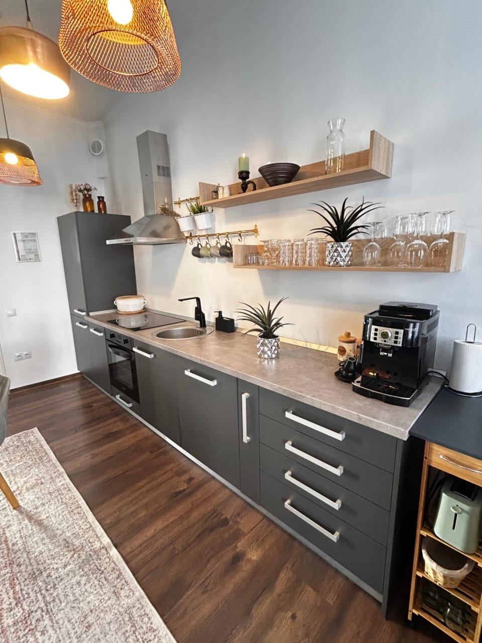 Kitchen or kitchenette, stove