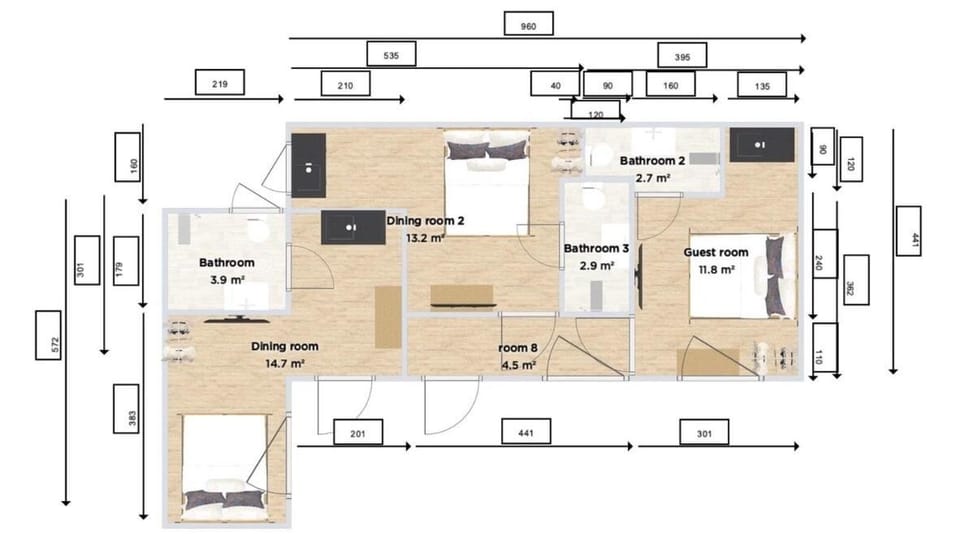 L3 3bedroom 3bathroom wifi AC Apartment in Budapest