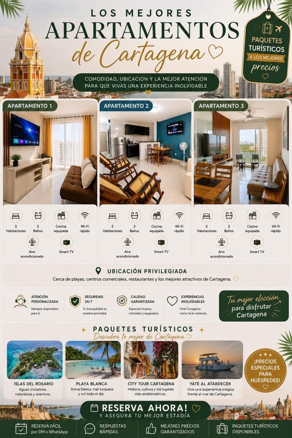 Apartamento De lujo 3Rooms AC Con vista a laguna y mar Apartment in Cartagena