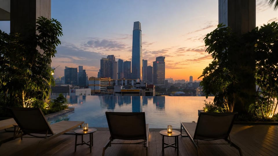 Property building, Balcony/Terrace, Landmark view, Swimming pool