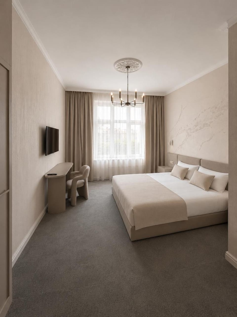 Bed, Seating area, Bedroom