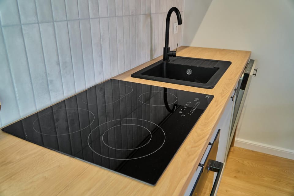 Kitchen or kitchenette, stove