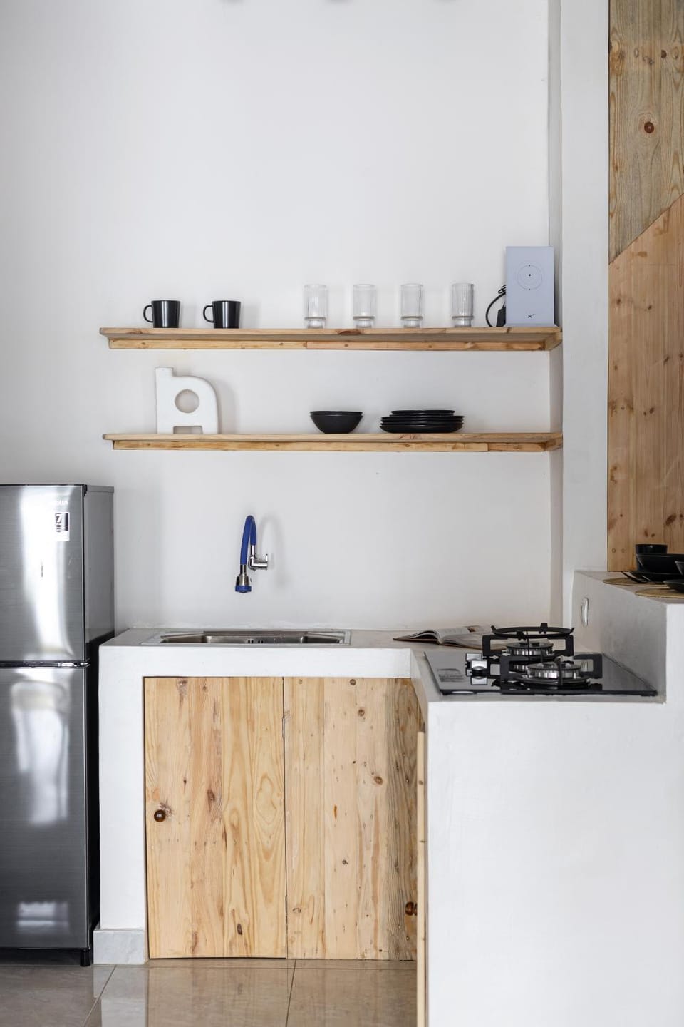 Kitchen or kitchenette, stove