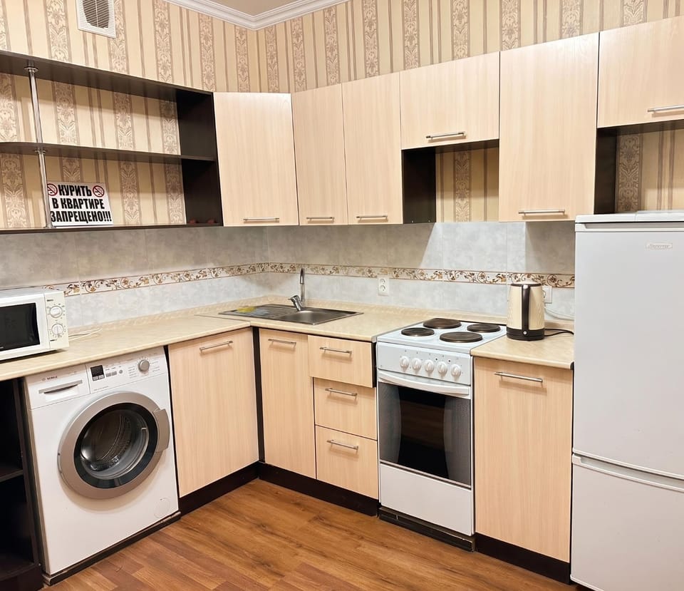 Kitchen or kitchenette, stove