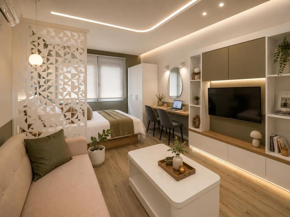 Bed, TV and multimedia, Seating area, Bedroom