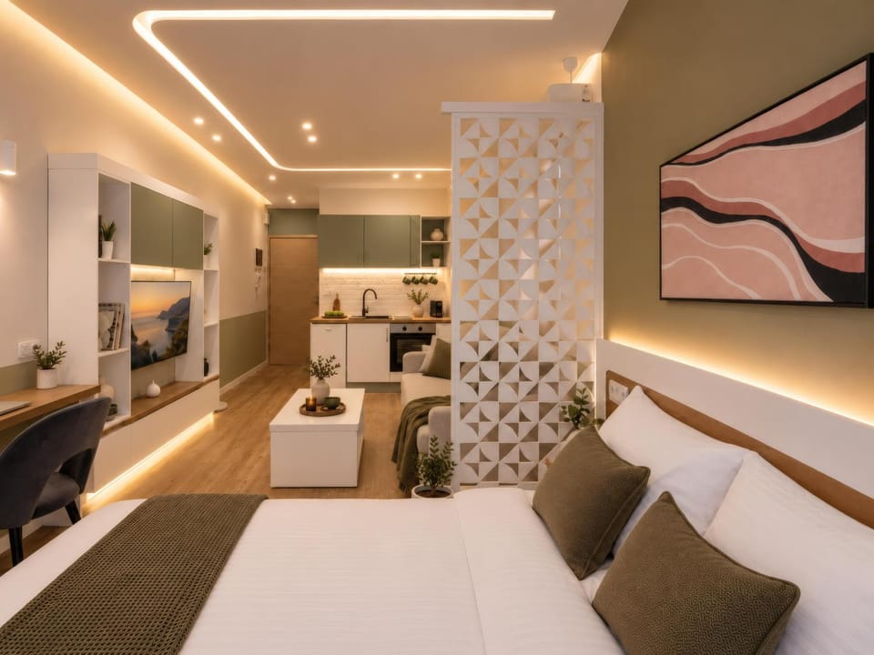 Bed, TV and multimedia, Bedroom, kitchen
