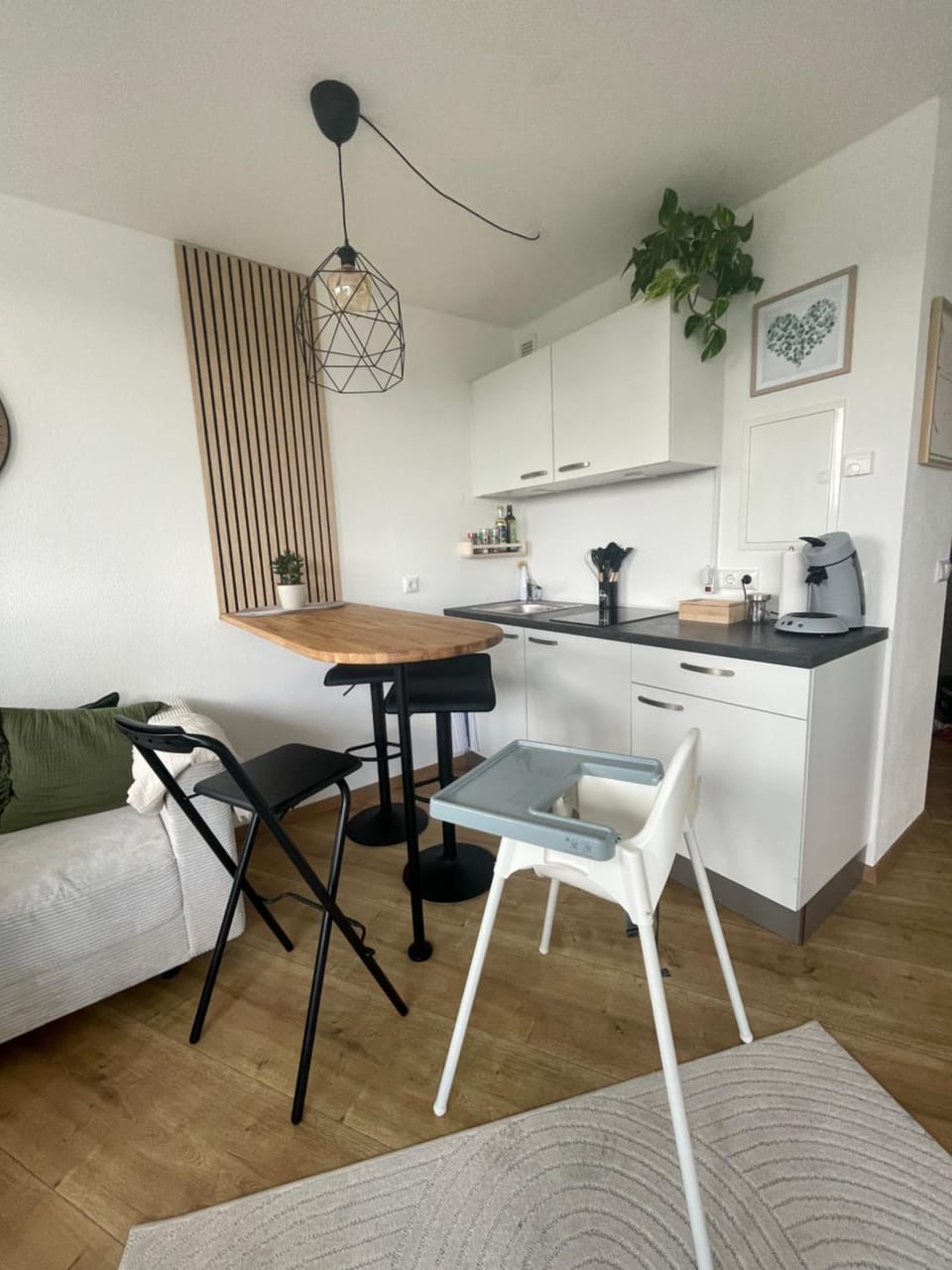 Kitchen or kitchenette, Living room, Seating area, Dining area, stove