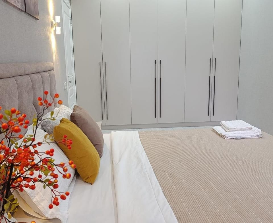 Bed, wardrobe