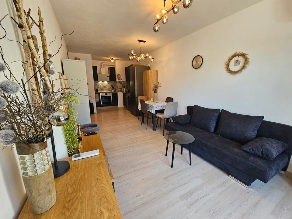 Kitchen or kitchenette, Living room, Seating area, Dining area