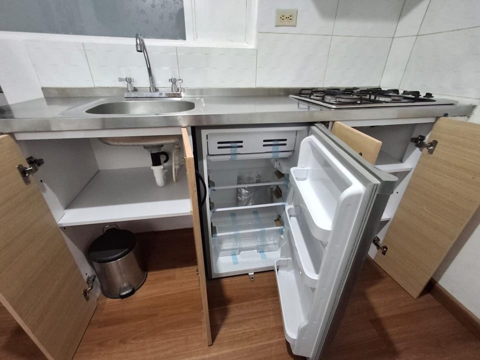 Kitchen or kitchenette, minibar, stove