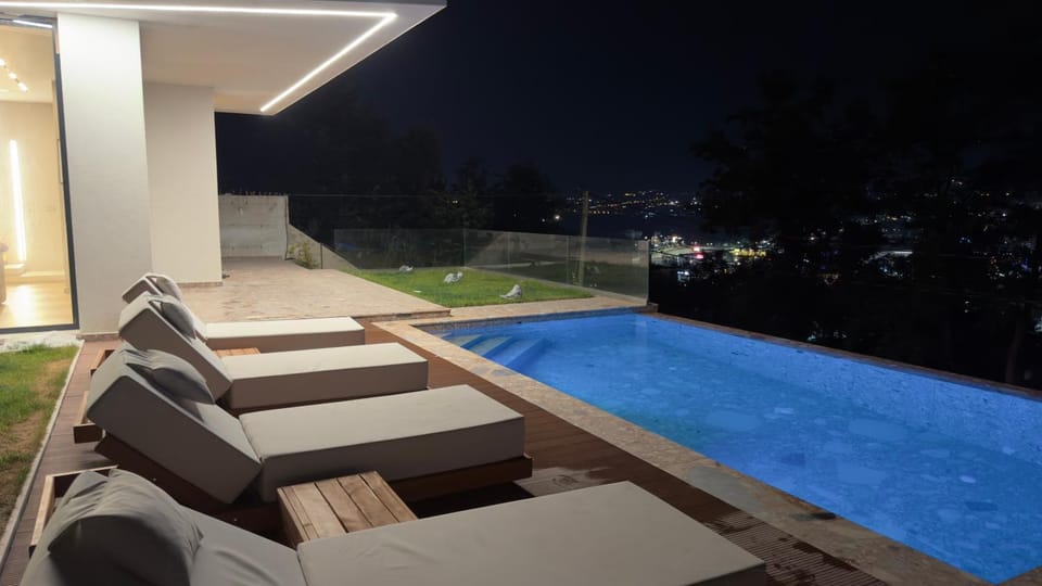 Property building, Night, Swimming pool